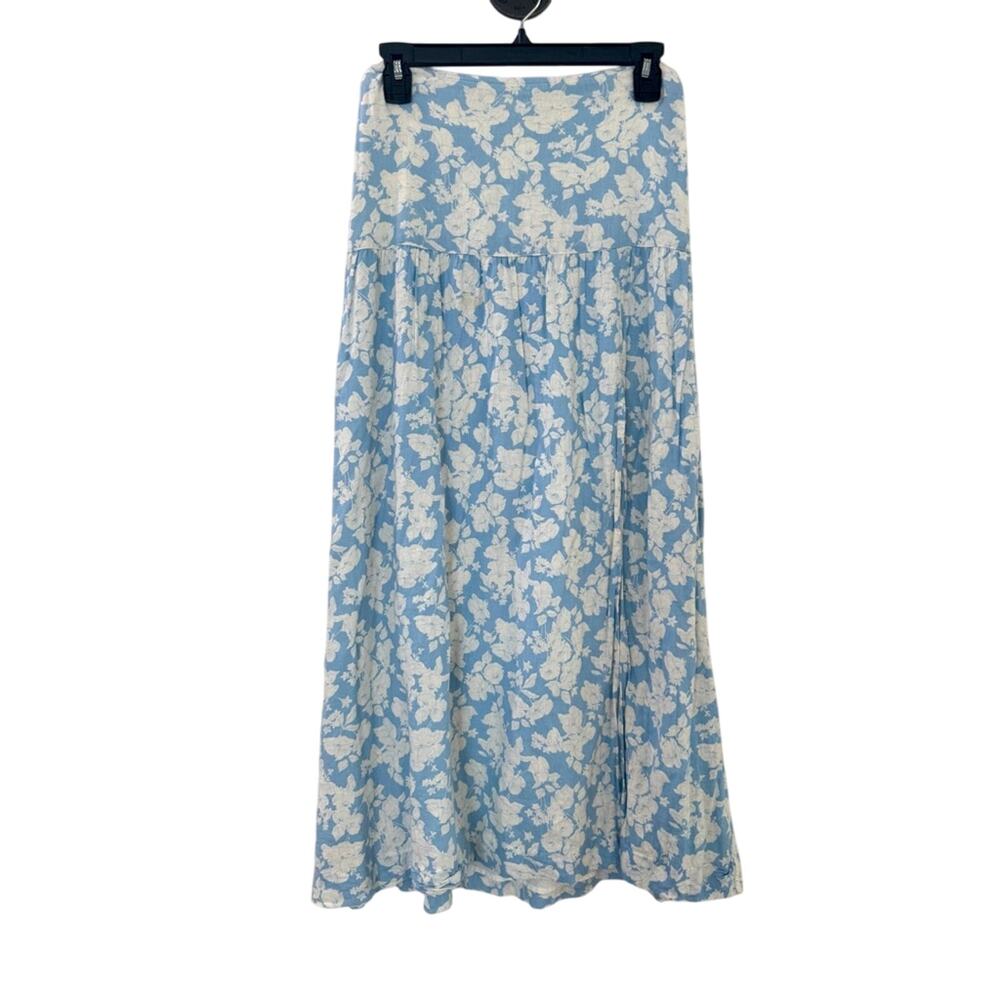 Abercrombie & Fitch Linen Blend Floral Front Slit Skirt XS 27 Coastal Beachy